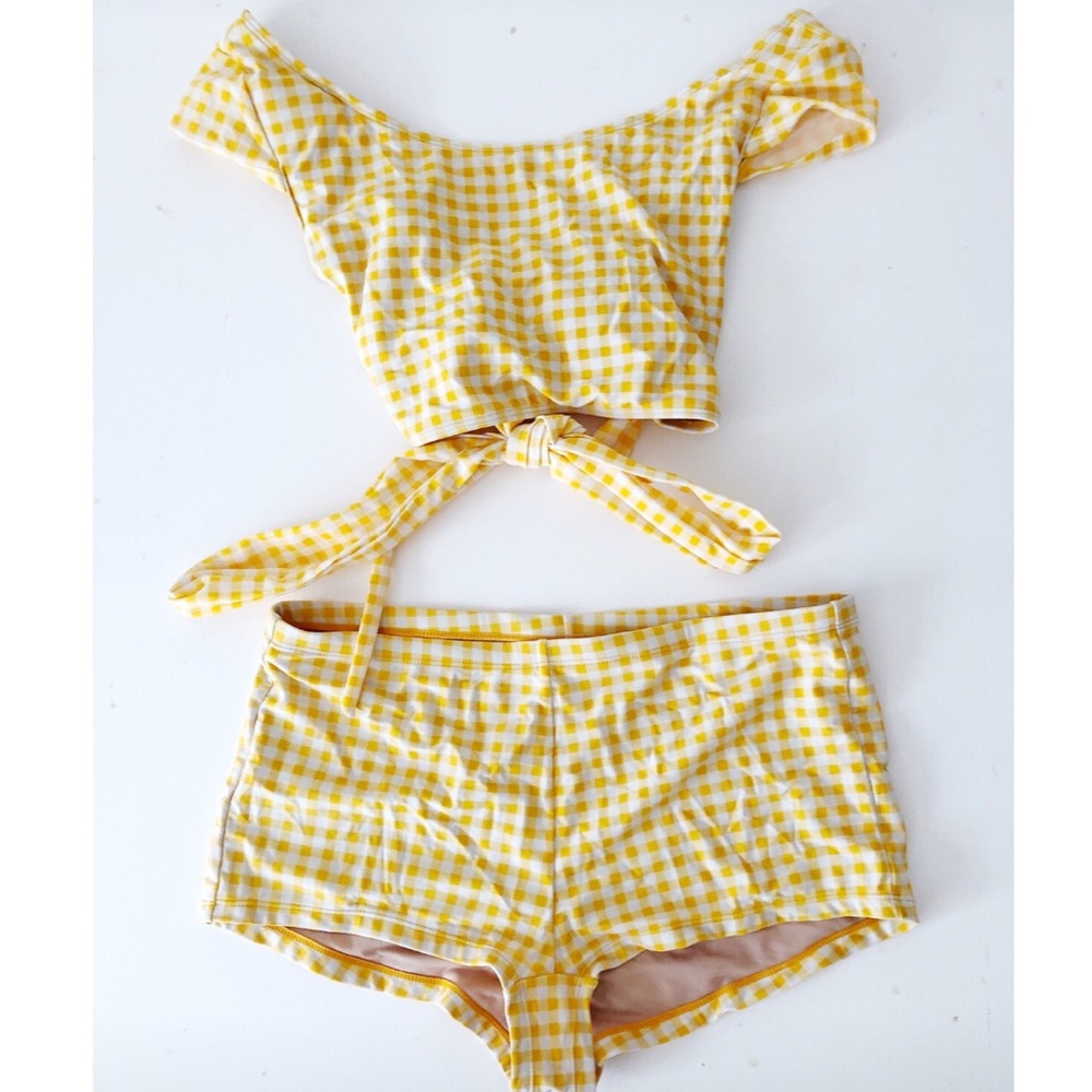 Yellow gingham UPF bikini